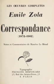 Page de titre de la Correspondance, 1858-1871 dans l'édition Bernouard des Œuvres complètes d'Émile Zola, avec la rose stylisée caractéristique des éditions de François Bernouard