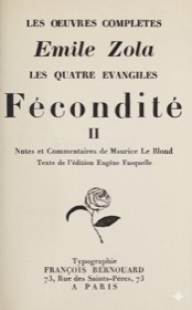 Page de titre de Fécondité, tome II, dans l'édition Bernouard des Œuvres complètes d'Émile Zola, avec la rose stylisée caractéristique des éditions de François Bernouard