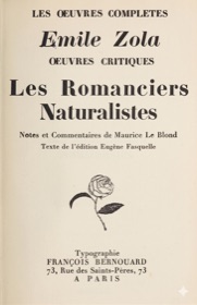 Page de titre des Romanciers Naturalistes dans l'édition Bernouard des Œuvres complètes d'Émile Zola, avec la rose stylisée caractéristique des éditions de François Bernouard